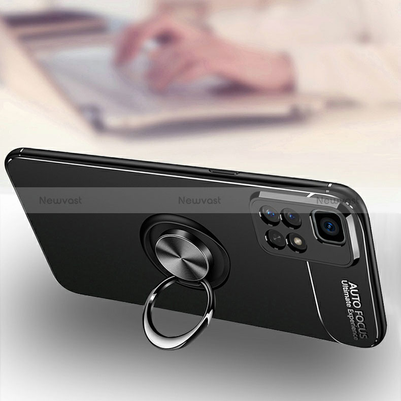 Ultra-thin Silicone Gel Soft Case Cover with Magnetic Finger Ring Stand SD3 for Xiaomi Poco M4 Pro 5G