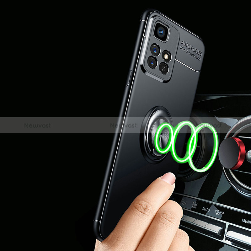 Ultra-thin Silicone Gel Soft Case Cover with Magnetic Finger Ring Stand SD3 for Xiaomi Poco M4 Pro 5G