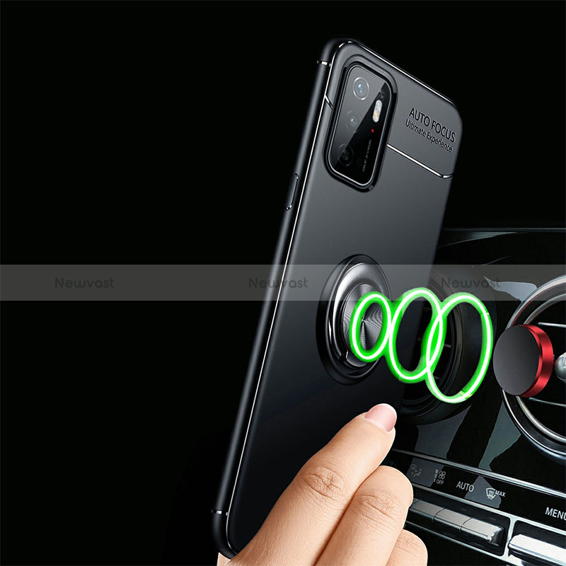 Ultra-thin Silicone Gel Soft Case Cover with Magnetic Finger Ring Stand SD3 for Xiaomi Redmi 10 5G