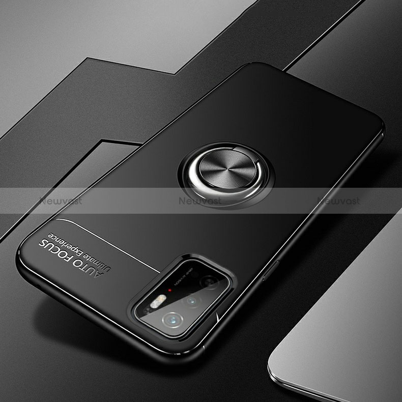 Ultra-thin Silicone Gel Soft Case Cover with Magnetic Finger Ring Stand SD3 for Xiaomi Redmi 10 5G