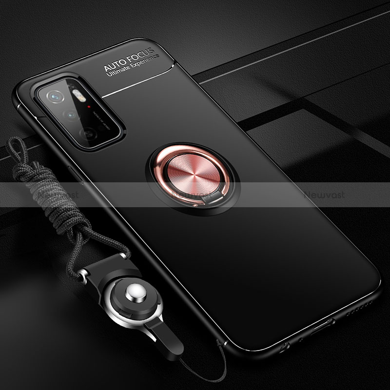 Ultra-thin Silicone Gel Soft Case Cover with Magnetic Finger Ring Stand SD3 for Xiaomi Redmi 10 5G