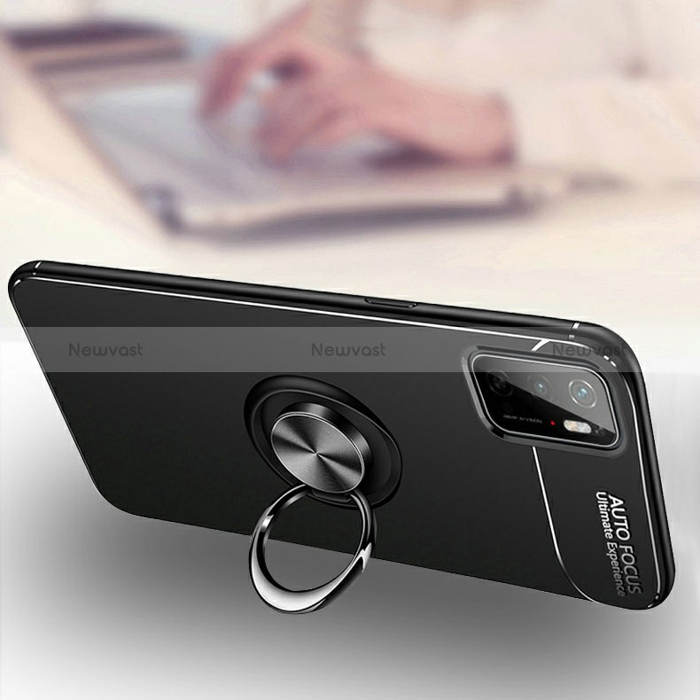 Ultra-thin Silicone Gel Soft Case Cover with Magnetic Finger Ring Stand SD3 for Xiaomi Redmi 10 5G