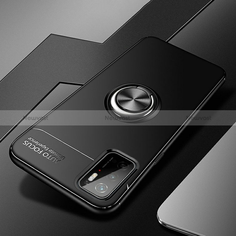 Ultra-thin Silicone Gel Soft Case Cover with Magnetic Finger Ring Stand SD3 for Xiaomi Redmi 10 Prime Plus 5G