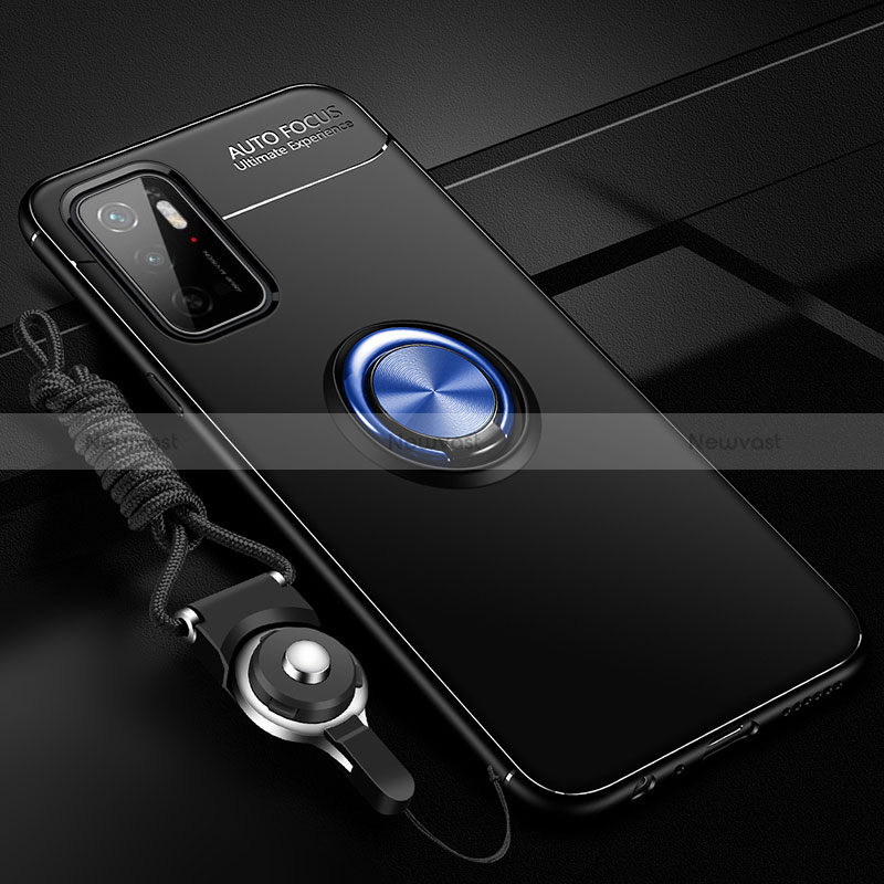 Ultra-thin Silicone Gel Soft Case Cover with Magnetic Finger Ring Stand SD3 for Xiaomi Redmi 10 Prime Plus 5G Blue and Black