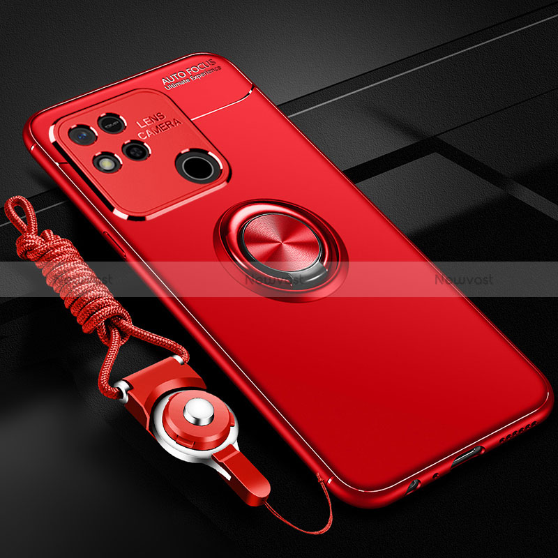 Ultra-thin Silicone Gel Soft Case Cover with Magnetic Finger Ring Stand SD3 for Xiaomi Redmi 9 Activ Red