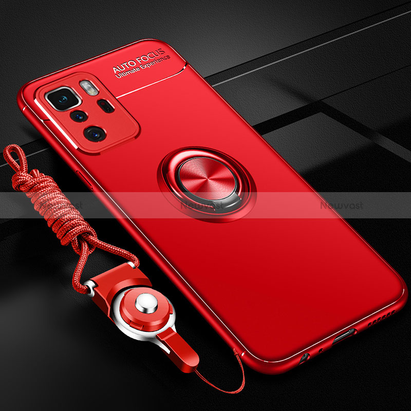 Ultra-thin Silicone Gel Soft Case Cover with Magnetic Finger Ring Stand SD3 for Xiaomi Redmi Note 10 Pro 5G Red