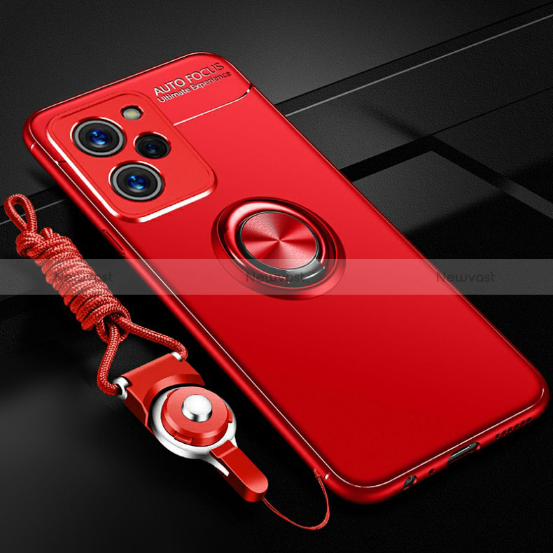 Ultra-thin Silicone Gel Soft Case Cover with Magnetic Finger Ring Stand SD3 for Xiaomi Redmi Note 12 Pro Speed 5G Red