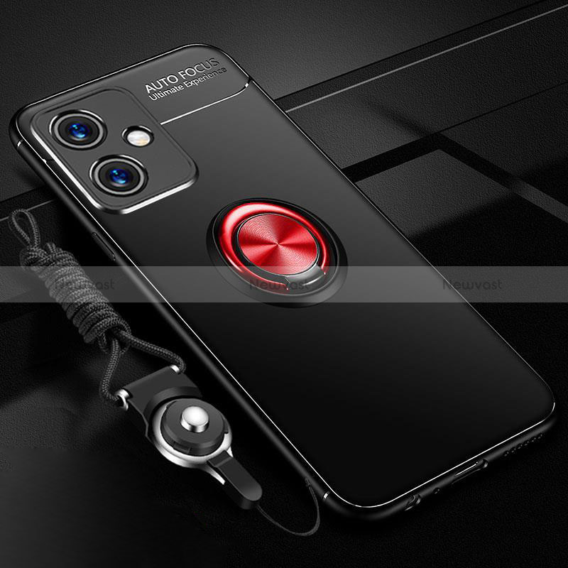 Ultra-thin Silicone Gel Soft Case Cover with Magnetic Finger Ring Stand SD3 for Xiaomi Redmi Note 12R Pro 5G Red and Black