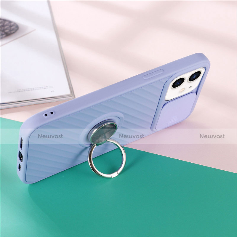 Ultra-thin Silicone Gel Soft Case Cover with Magnetic Finger Ring Stand T01 for Apple iPhone 12 Mini