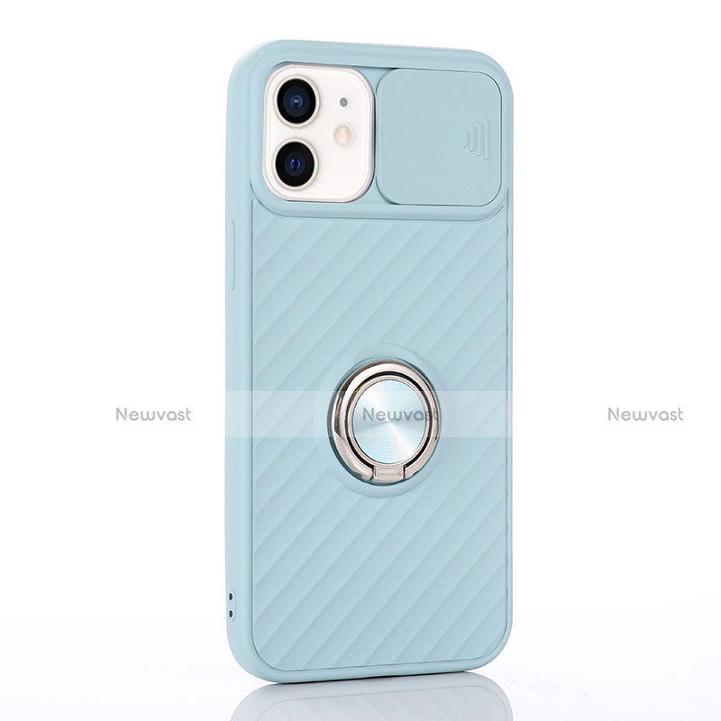 Ultra-thin Silicone Gel Soft Case Cover with Magnetic Finger Ring Stand T01 for Apple iPhone 12 Mini