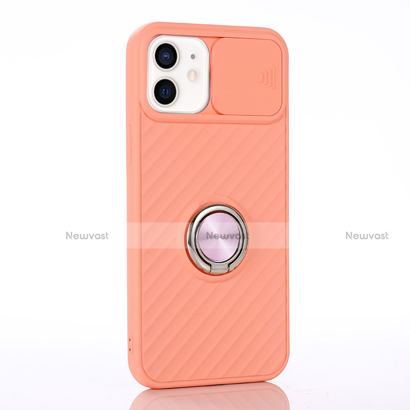 Ultra-thin Silicone Gel Soft Case Cover with Magnetic Finger Ring Stand T01 for Apple iPhone 12 Mini Orange