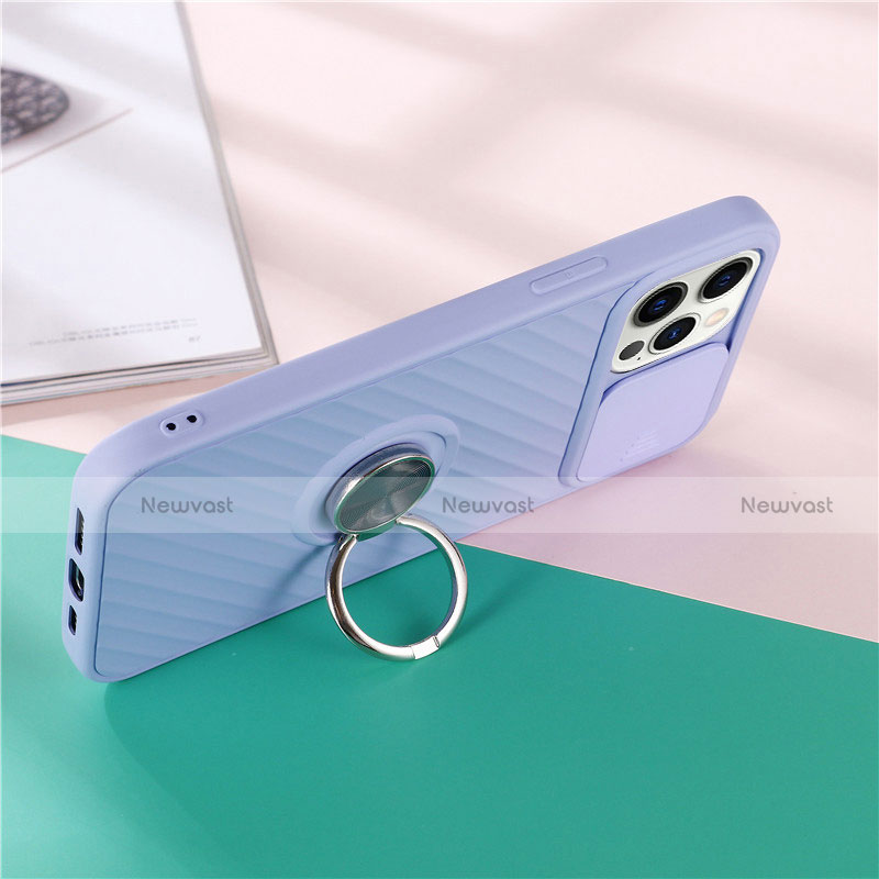 Ultra-thin Silicone Gel Soft Case Cover with Magnetic Finger Ring Stand T01 for Apple iPhone 12 Pro Max