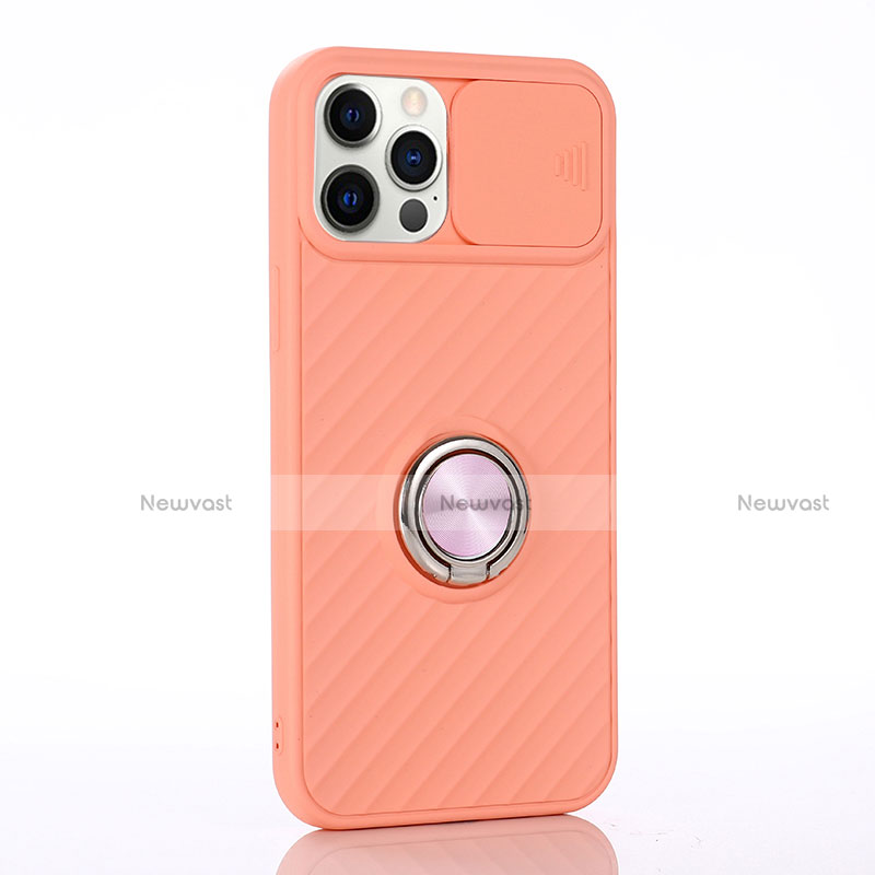 Ultra-thin Silicone Gel Soft Case Cover with Magnetic Finger Ring Stand T01 for Apple iPhone 12 Pro Max Orange