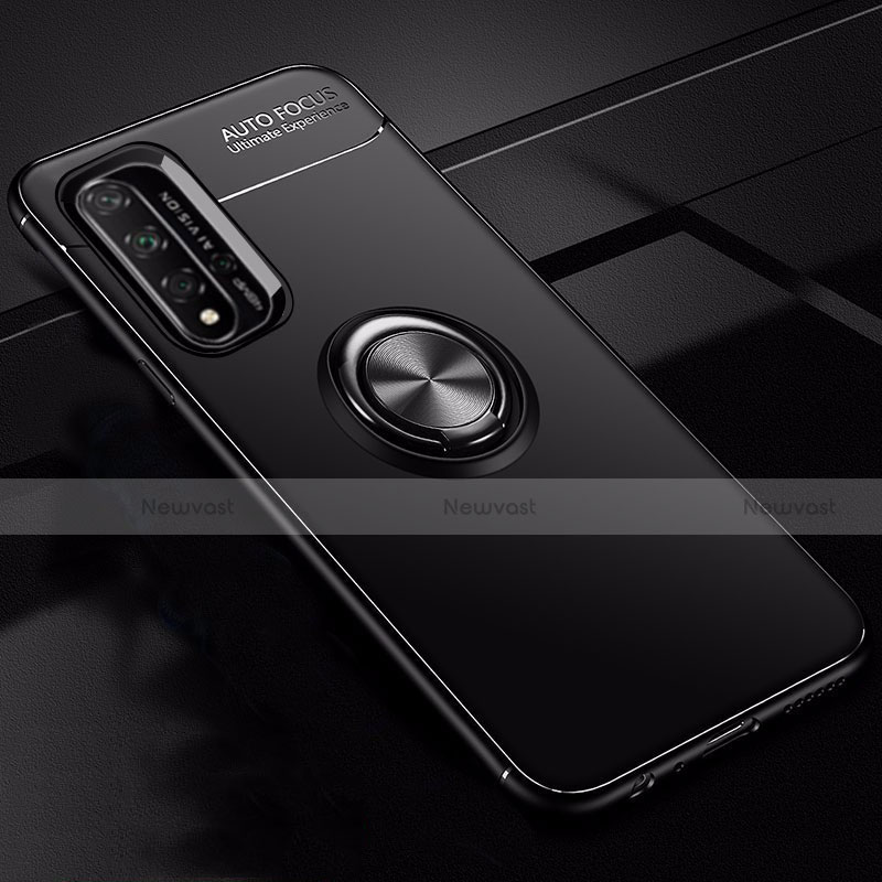 Ultra-thin Silicone Gel Soft Case Cover with Magnetic Finger Ring Stand T01 for Huawei Honor 20 Black