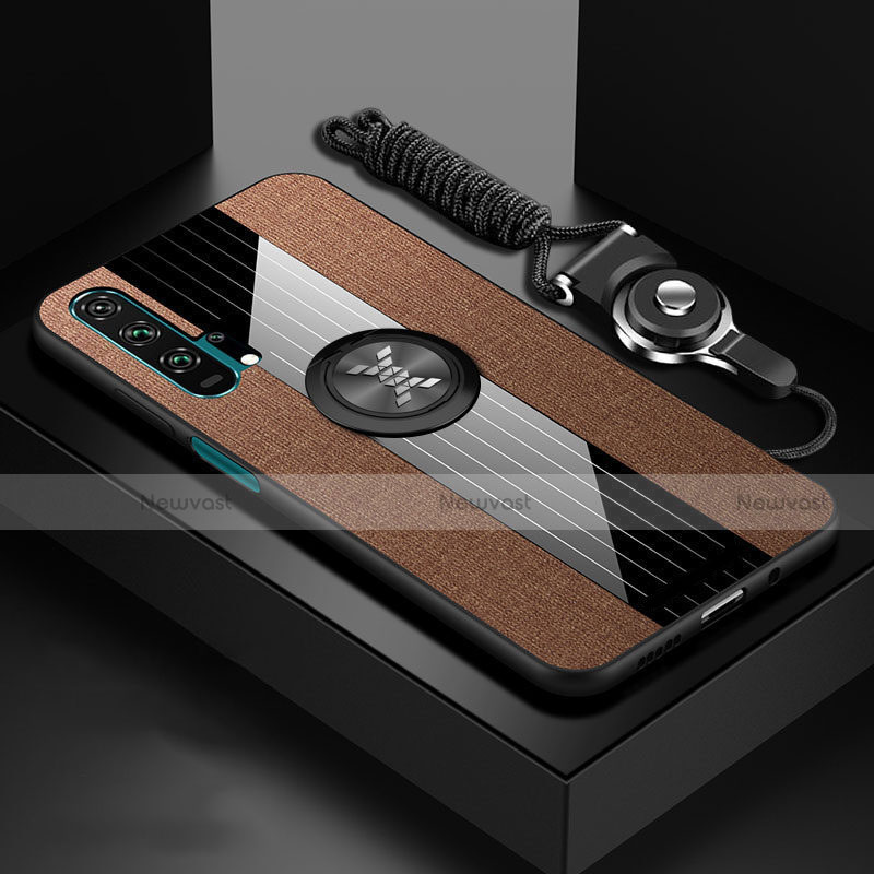 Ultra-thin Silicone Gel Soft Case Cover with Magnetic Finger Ring Stand T01 for Huawei Honor 20 Pro Brown