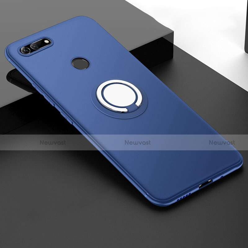 Ultra-thin Silicone Gel Soft Case Cover with Magnetic Finger Ring Stand T01 for Huawei Honor View 20 Blue