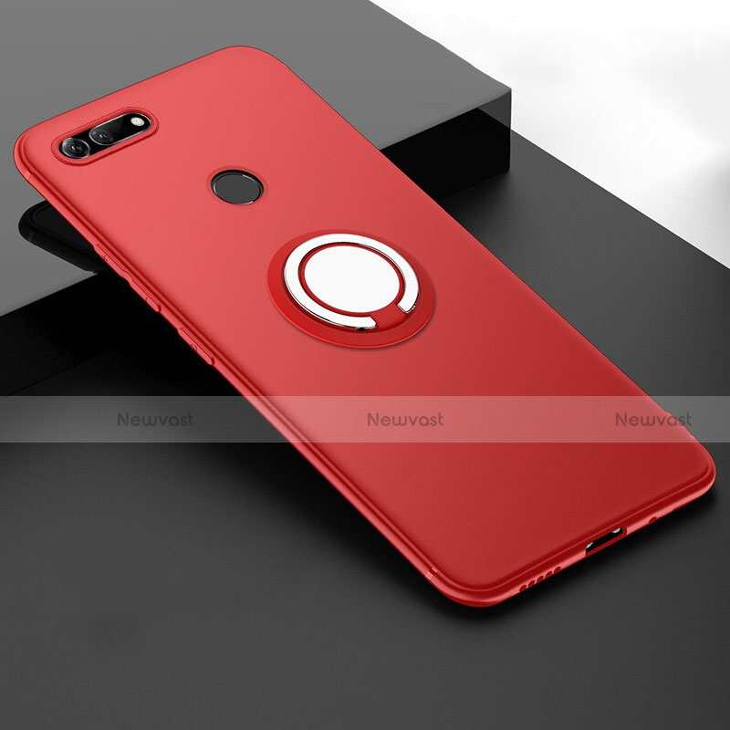 Ultra-thin Silicone Gel Soft Case Cover with Magnetic Finger Ring Stand T01 for Huawei Honor View 20 Red