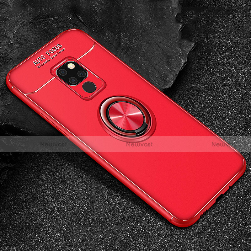 Ultra-thin Silicone Gel Soft Case Cover with Magnetic Finger Ring Stand T01 for Huawei Mate 20 X 5G Red