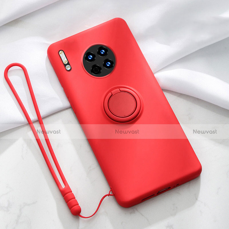 Ultra-thin Silicone Gel Soft Case Cover with Magnetic Finger Ring Stand T01 for Huawei Mate 30E Pro 5G