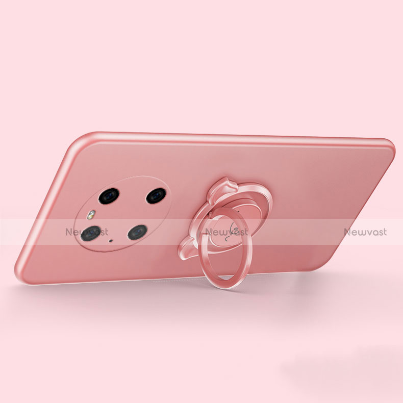 Ultra-thin Silicone Gel Soft Case Cover with Magnetic Finger Ring Stand T01 for Huawei Mate 40 Pro