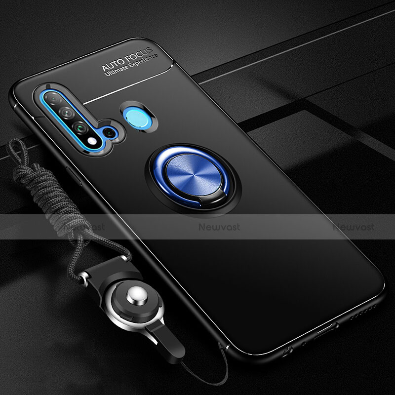 Ultra-thin Silicone Gel Soft Case Cover with Magnetic Finger Ring Stand T01 for Huawei Nova 5i Blue and Black