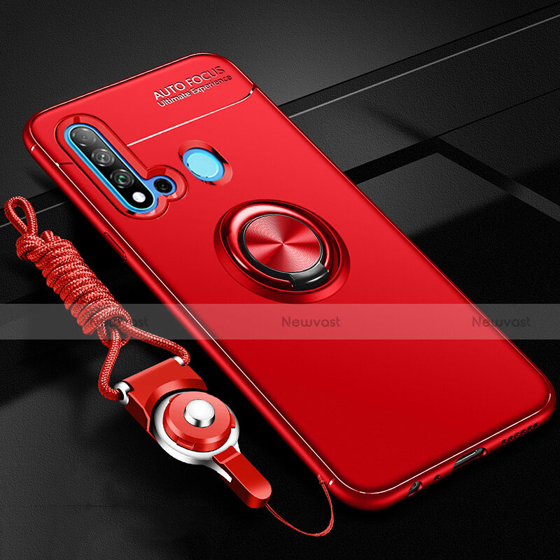 Ultra-thin Silicone Gel Soft Case Cover with Magnetic Finger Ring Stand T01 for Huawei Nova 5i Red