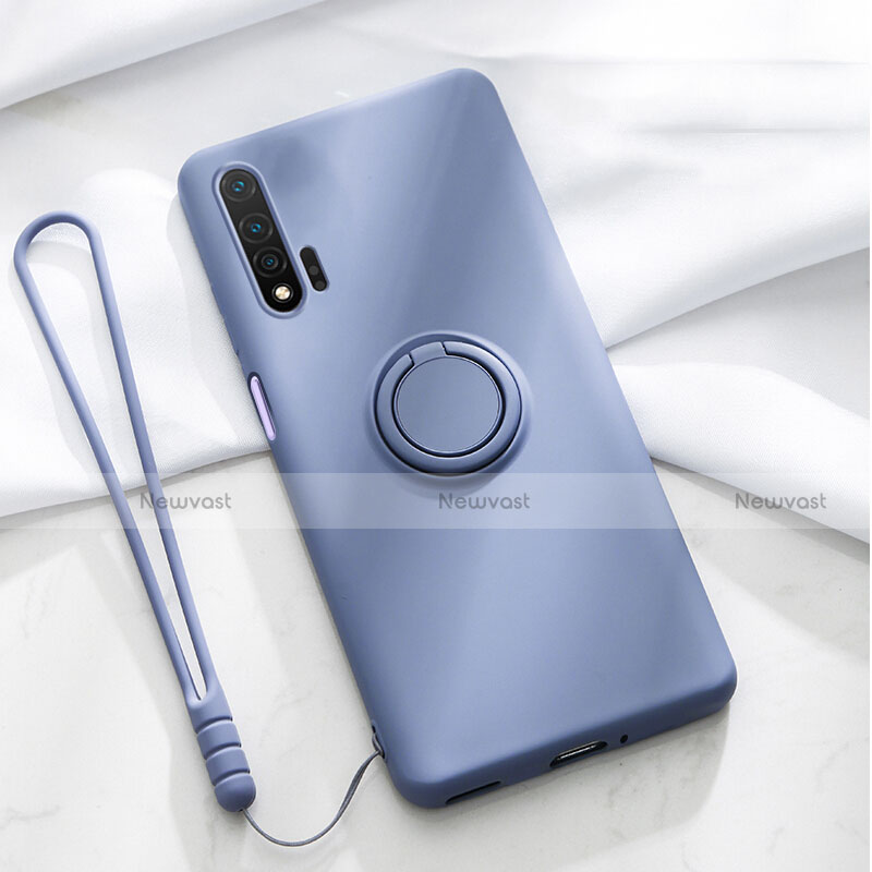 Ultra-thin Silicone Gel Soft Case Cover with Magnetic Finger Ring Stand T01 for Huawei Nova 6
