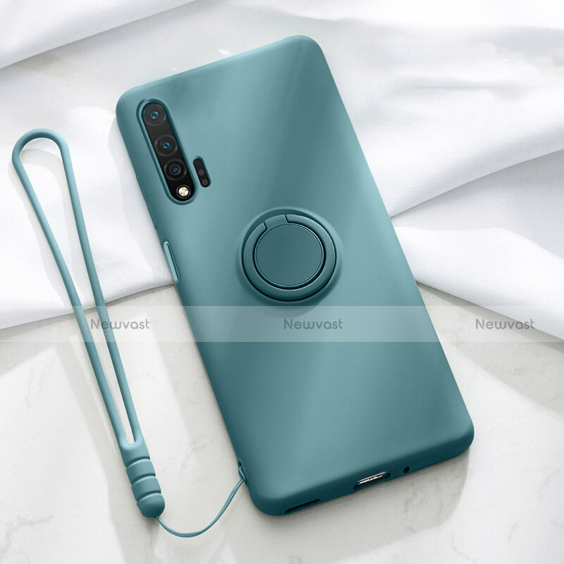 Ultra-thin Silicone Gel Soft Case Cover with Magnetic Finger Ring Stand T01 for Huawei Nova 6 Green