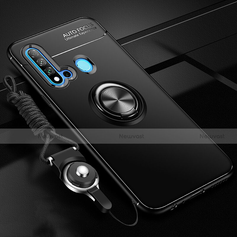 Ultra-thin Silicone Gel Soft Case Cover with Magnetic Finger Ring Stand T01 for Huawei P20 Lite (2019) Black