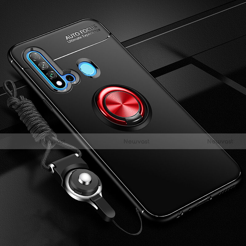 Ultra-thin Silicone Gel Soft Case Cover with Magnetic Finger Ring Stand T01 for Huawei P20 Lite (2019) Red and Black