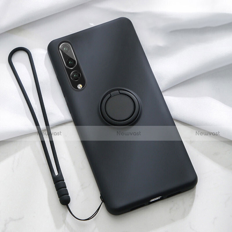 Ultra-thin Silicone Gel Soft Case Cover with Magnetic Finger Ring Stand T01 for Huawei P20 Pro Black