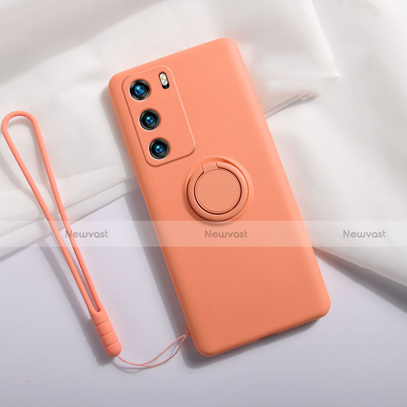 Ultra-thin Silicone Gel Soft Case Cover with Magnetic Finger Ring Stand T01 for Huawei P40