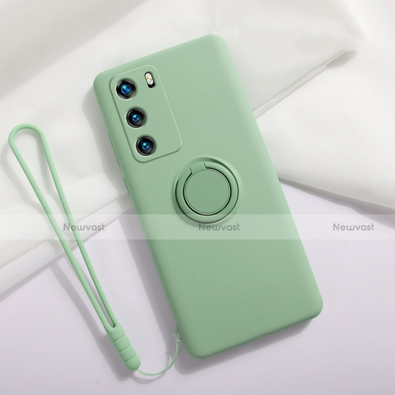 Ultra-thin Silicone Gel Soft Case Cover with Magnetic Finger Ring Stand T01 for Huawei P40 Green