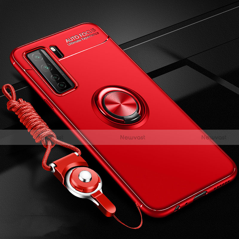 Ultra-thin Silicone Gel Soft Case Cover with Magnetic Finger Ring Stand T01 for Huawei P40 Lite 5G Red