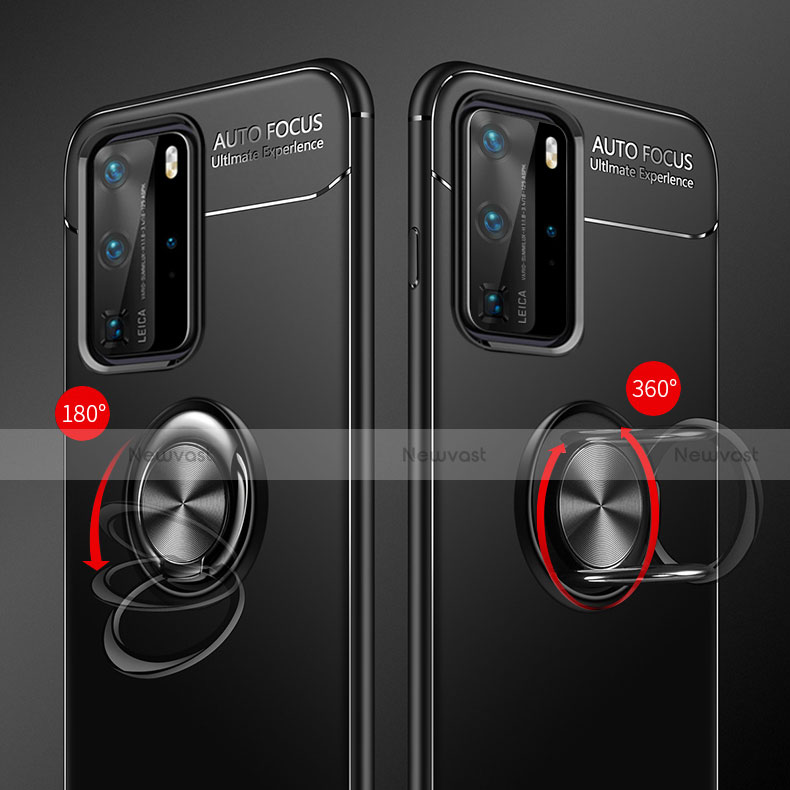 Ultra-thin Silicone Gel Soft Case Cover with Magnetic Finger Ring Stand T01 for Huawei P40 Pro