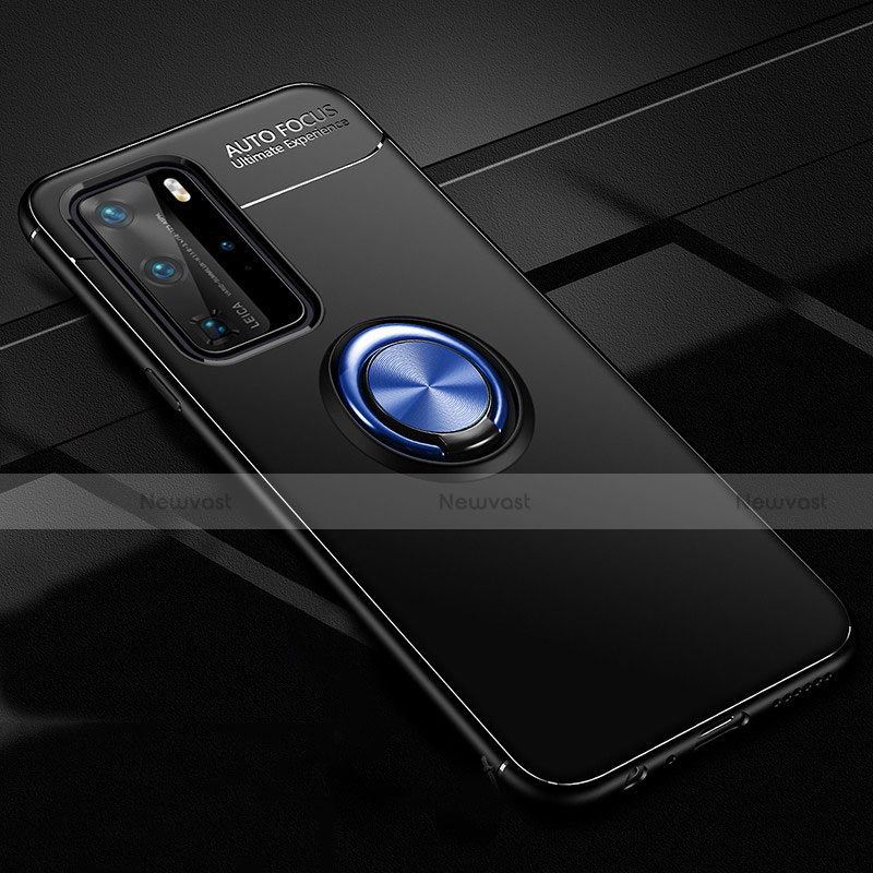 Ultra-thin Silicone Gel Soft Case Cover with Magnetic Finger Ring Stand T01 for Huawei P40 Pro