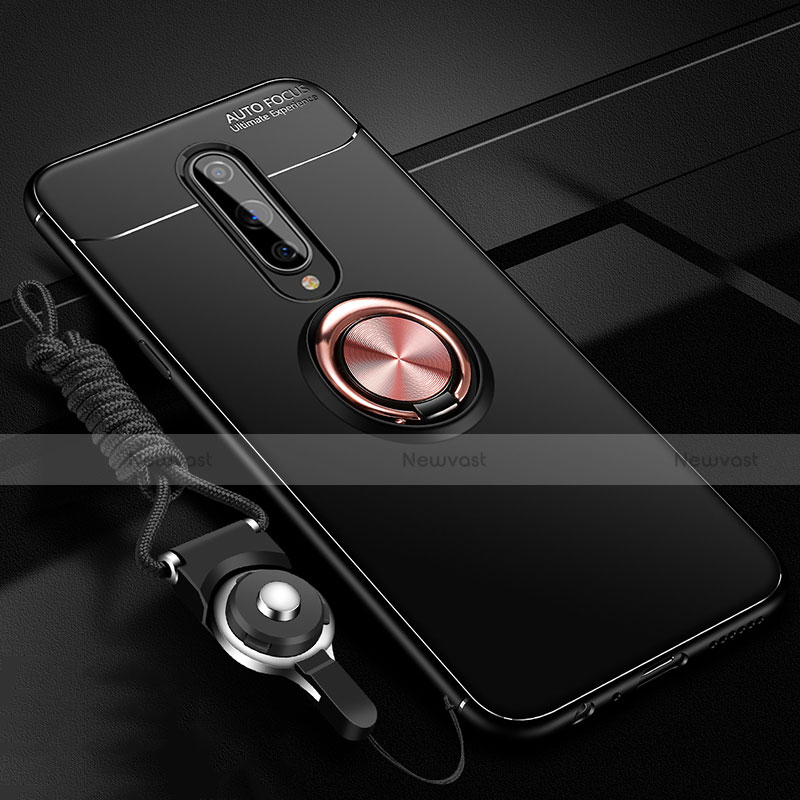 Ultra-thin Silicone Gel Soft Case Cover with Magnetic Finger Ring Stand T01 for OnePlus 8 Gold and Black