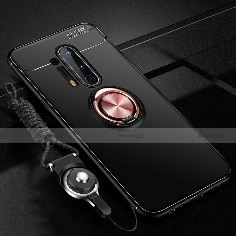 Ultra-thin Silicone Gel Soft Case Cover with Magnetic Finger Ring Stand T01 for OnePlus 8 Pro