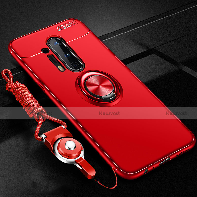 Ultra-thin Silicone Gel Soft Case Cover with Magnetic Finger Ring Stand T01 for OnePlus 8 Pro Red