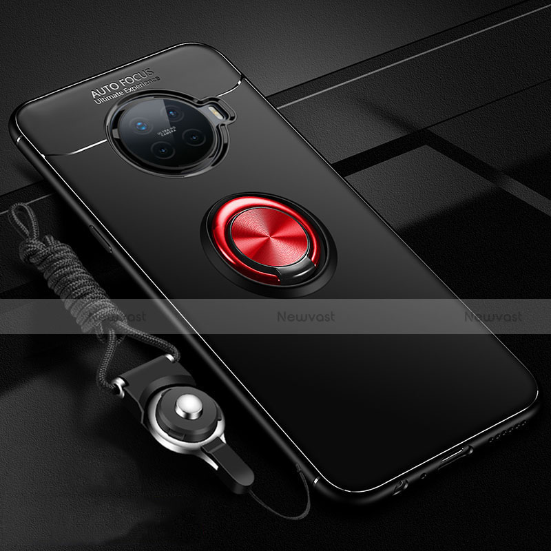 Ultra-thin Silicone Gel Soft Case Cover with Magnetic Finger Ring Stand T01 for Oppo Ace2 Red and Black