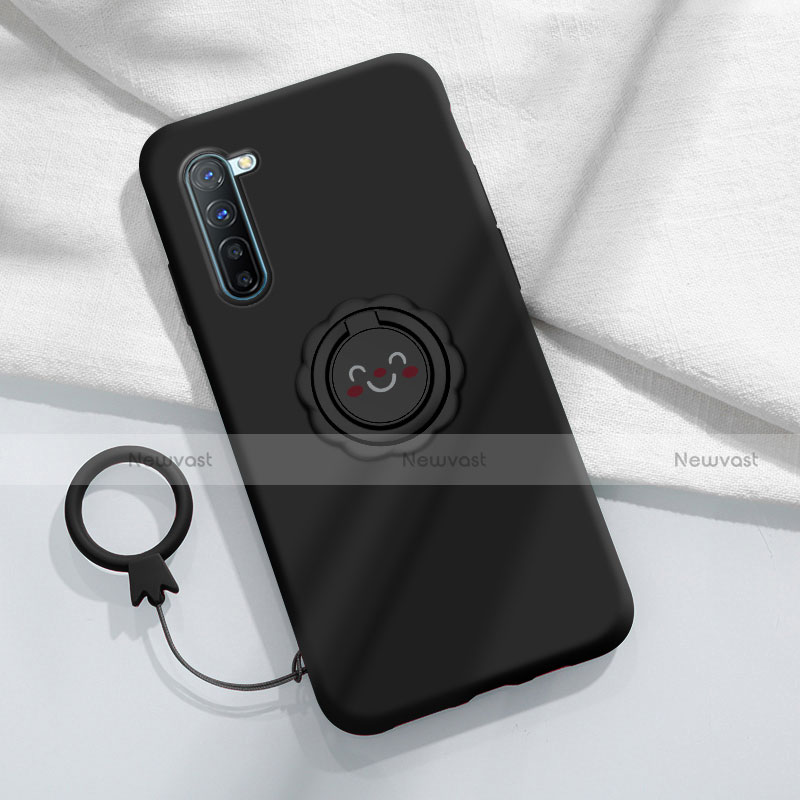 Ultra-thin Silicone Gel Soft Case Cover with Magnetic Finger Ring Stand T01 for Oppo F15 Black