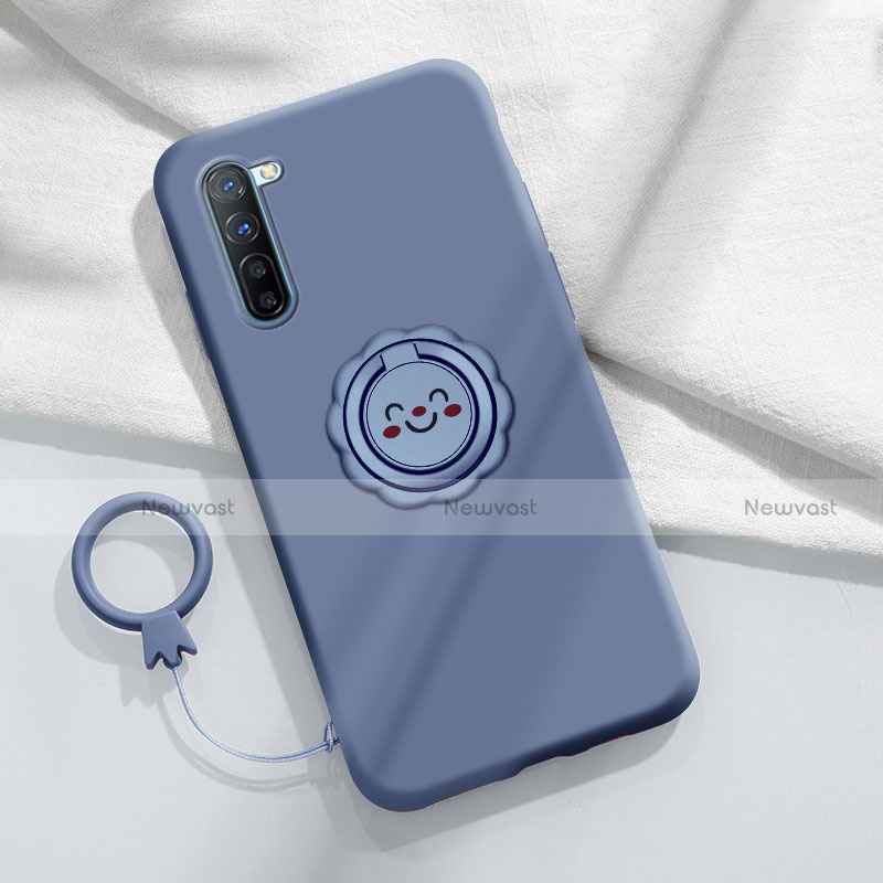 Ultra-thin Silicone Gel Soft Case Cover with Magnetic Finger Ring Stand T01 for Oppo F15 Gray