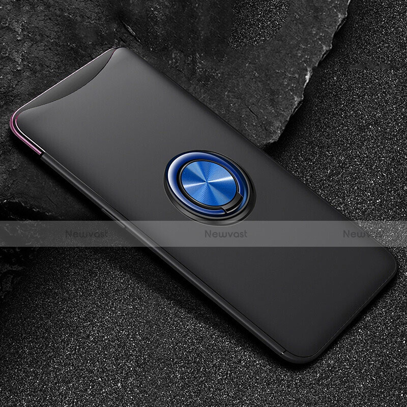 Ultra-thin Silicone Gel Soft Case Cover with Magnetic Finger Ring Stand T01 for Oppo Find X Blue and Black