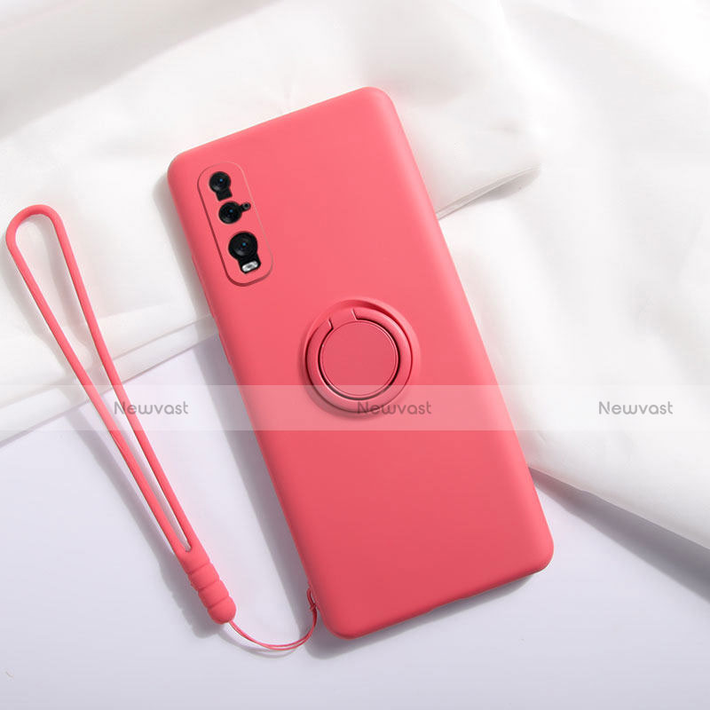 Ultra-thin Silicone Gel Soft Case Cover with Magnetic Finger Ring Stand T01 for Oppo Find X2 Red Wine