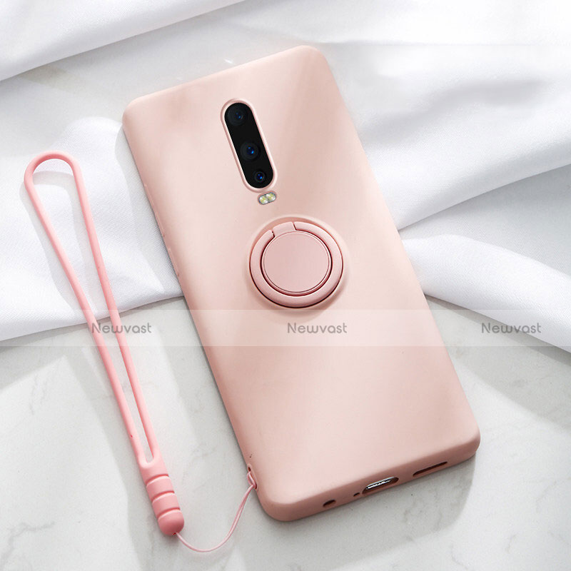 Ultra-thin Silicone Gel Soft Case Cover with Magnetic Finger Ring Stand T01 for Oppo R17 Pro Pink