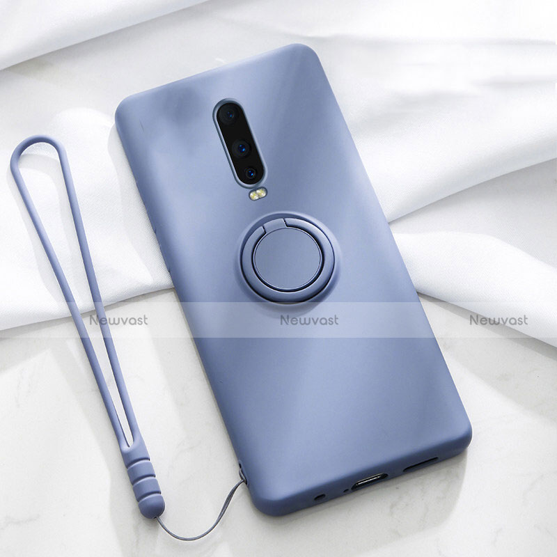 Ultra-thin Silicone Gel Soft Case Cover with Magnetic Finger Ring Stand T01 for Oppo R17 Pro Purple