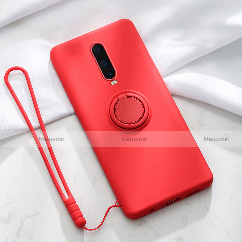 Ultra-thin Silicone Gel Soft Case Cover with Magnetic Finger Ring Stand T01 for Oppo R17 Pro Red