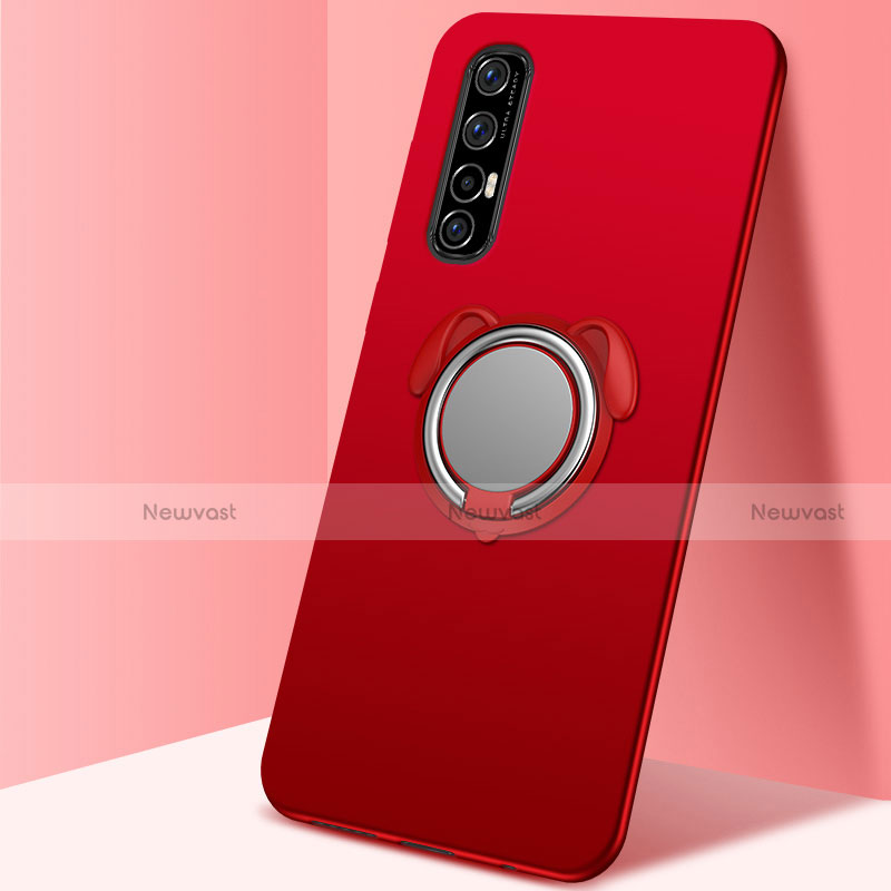 Ultra-thin Silicone Gel Soft Case Cover with Magnetic Finger Ring Stand T01 for Oppo Reno3 Pro Red