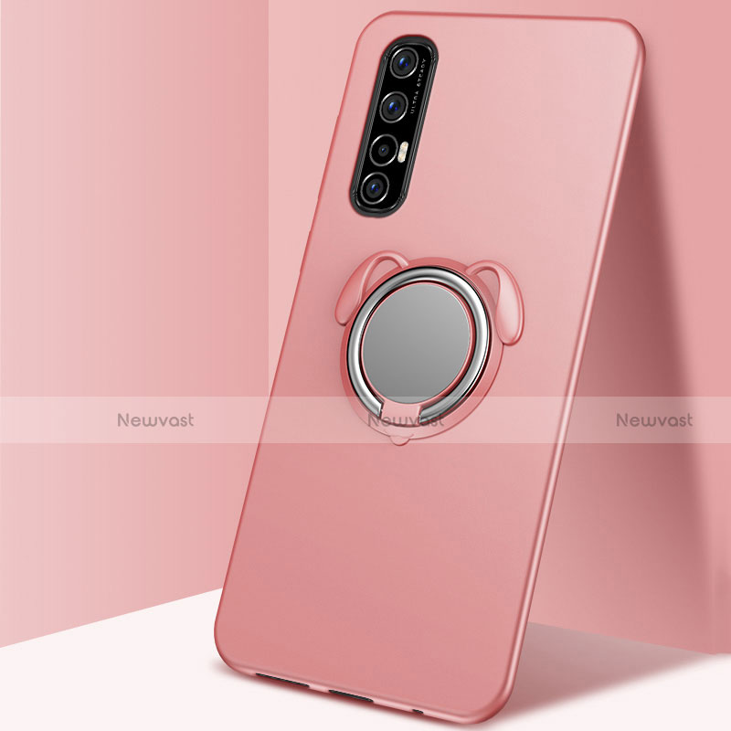 Ultra-thin Silicone Gel Soft Case Cover with Magnetic Finger Ring Stand T01 for Oppo Reno3 Pro Rose Gold