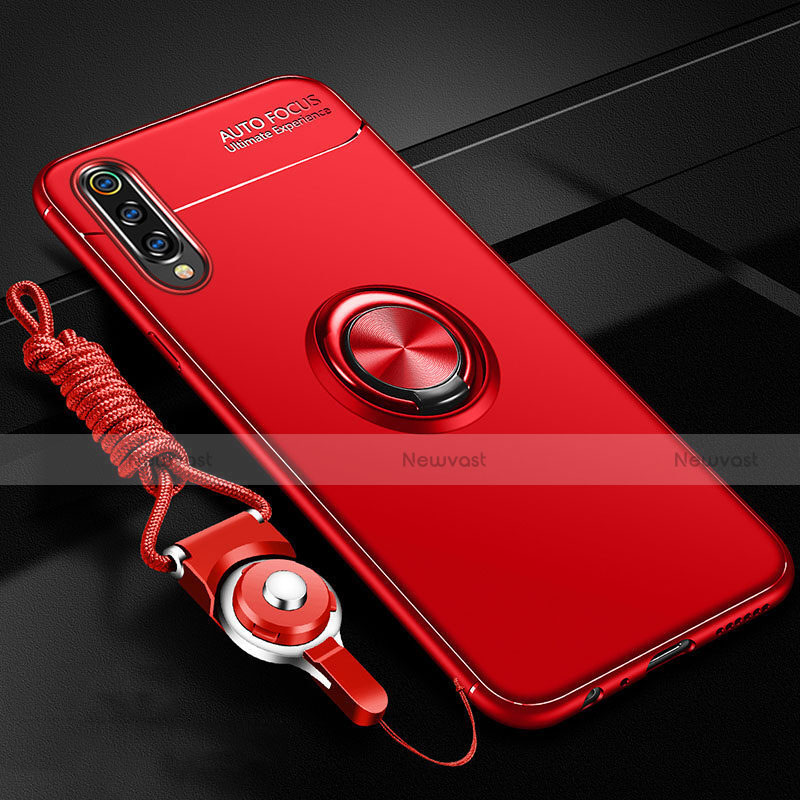 Ultra-thin Silicone Gel Soft Case Cover with Magnetic Finger Ring Stand T01 for Samsung Galaxy A90 5G Red